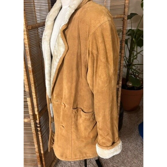 Vintage Town and Country suede leather faux shearling lined jacket coat Large - Picture 2 of 7